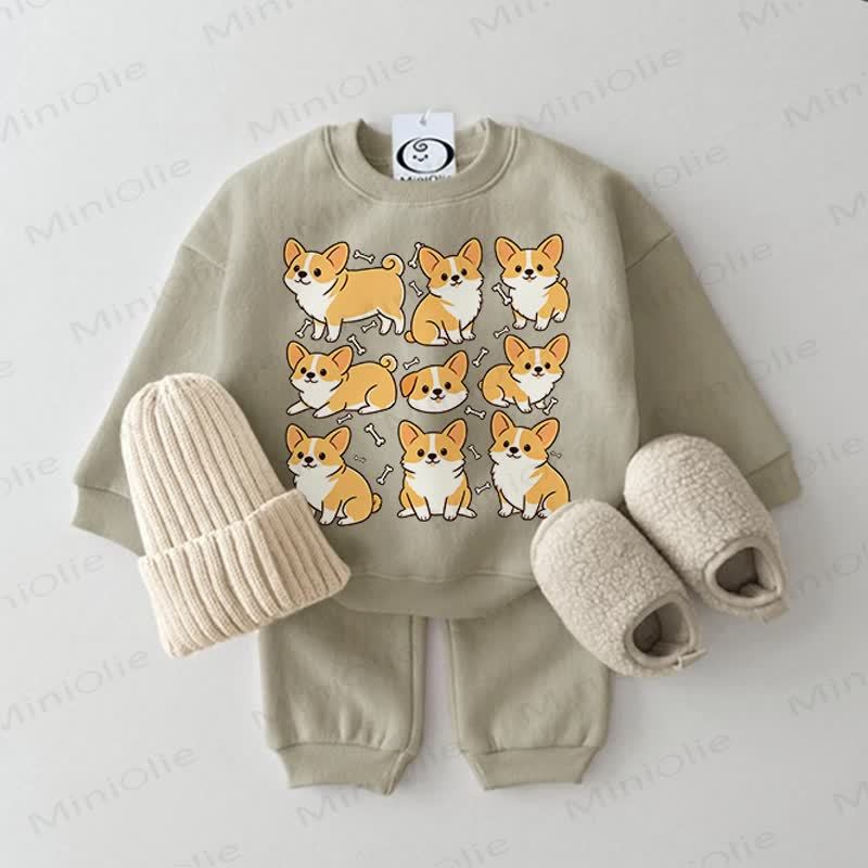 Baby Dog Print Sweatshirt 2-piece Grey Green Set - Grey Green - 2-3T - image 1