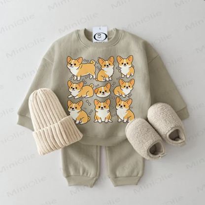 Baby Dog Print Sweatshirt 2-piece Grey Green Set - Grey Green - 2-3T - image 1