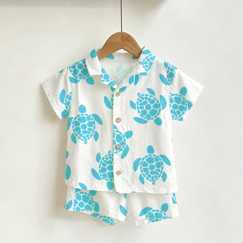 Baby Toddler Turtle Shirt and Shorts 2-piece Set - White - 3-5T - image 1