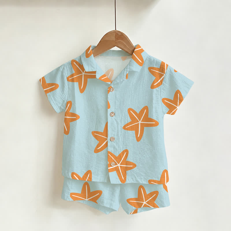 Toddler Boys Blue Starfish Shirt and Shorts 2-piece Set - Blue - 3-5T - image 1