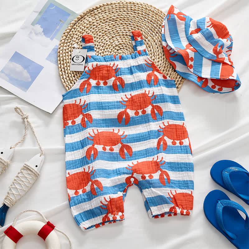Baby Blue Striped Crab Romper with Hat - image 2