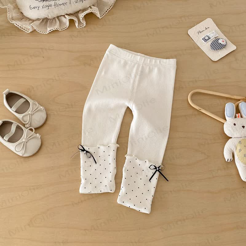 Baby Polka Dot Bow Leggings - Beige - 2-3T - image 6