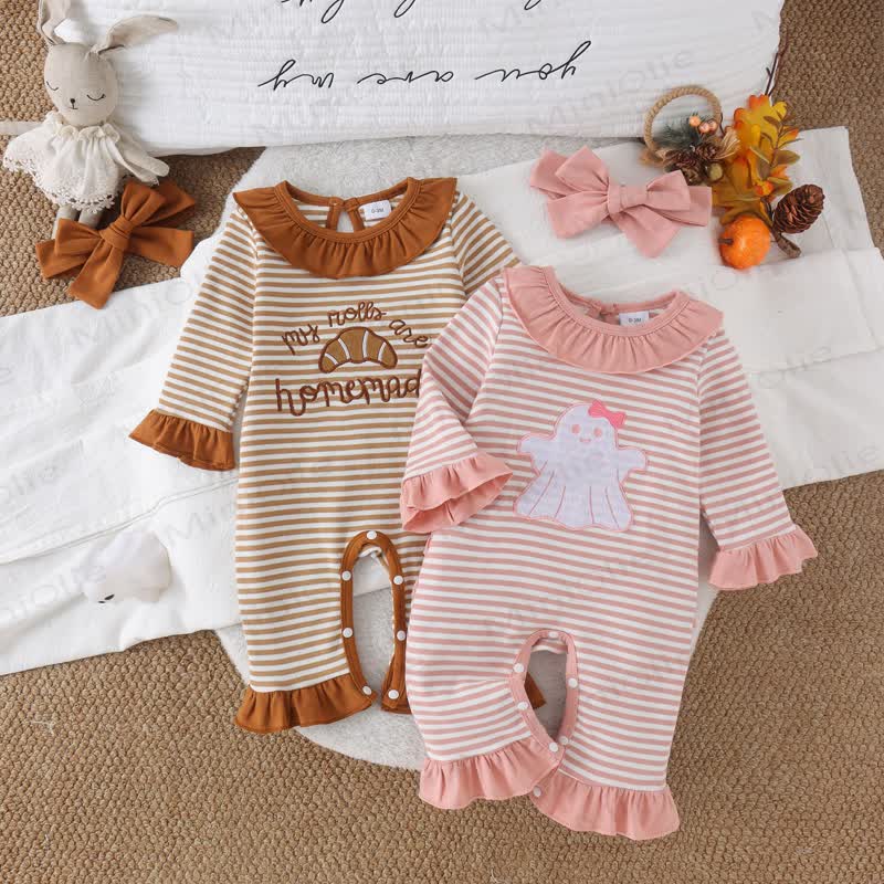 Baby Croissant/Ghost Romper with Bow Headband - image 1