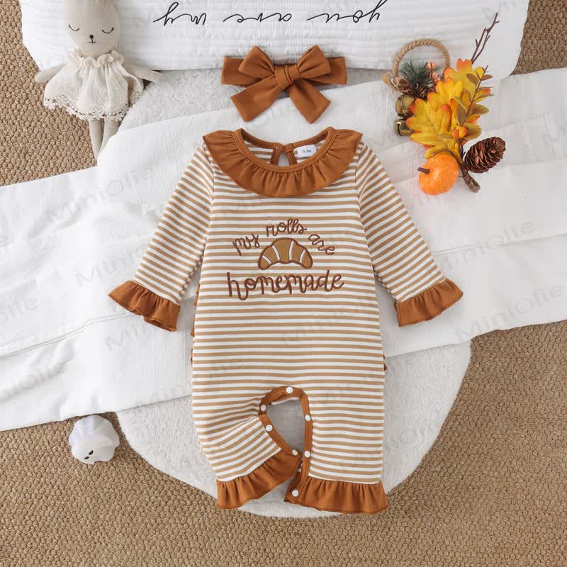 Baby Croissant/Ghost Romper with Bow Headband - Brown - 9-12m - image 2