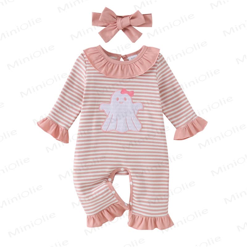 Baby Croissant/Ghost Romper with Bow Headband - image 20
