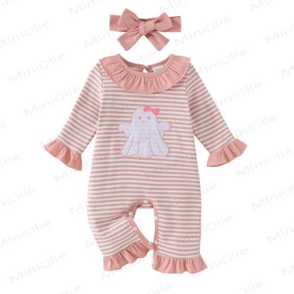 Baby Croissant/Ghost Romper with Bow Headband - image 20