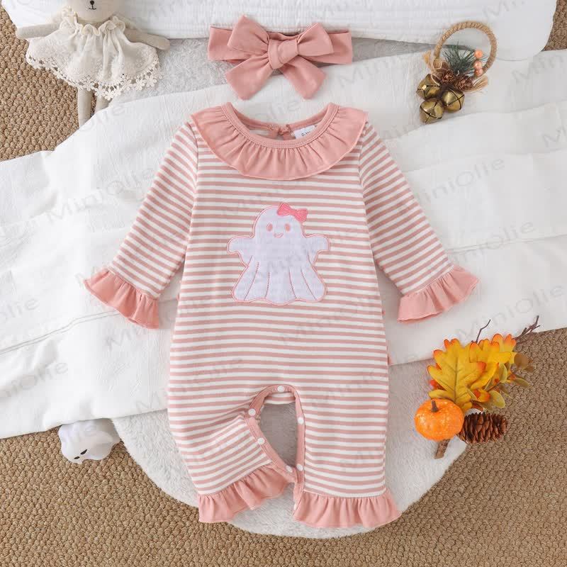 Baby Croissant/Ghost Romper with Bow Headband - Pink - 9-12m - image 12