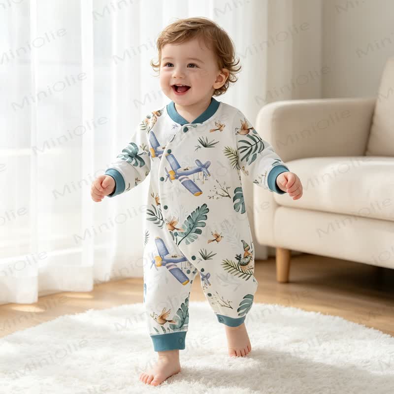 Baby Soft Cotton Pajamas Romper - Bamboo Airplane - 18-24M - image 3