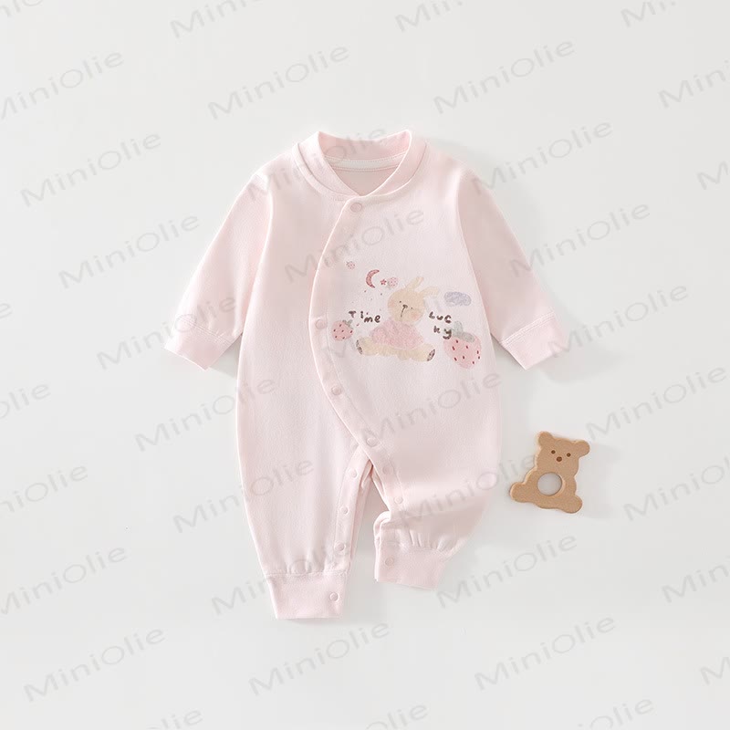 Baby Strawberry Bunny Snap Front Long Sleeve Romper - Pink - 18-24M - image 1