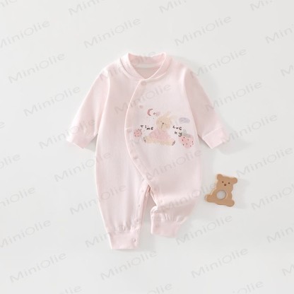 Baby Strawberry Bunny Snap Front Long Sleeve Romper - Pink - 18-24M - image 1