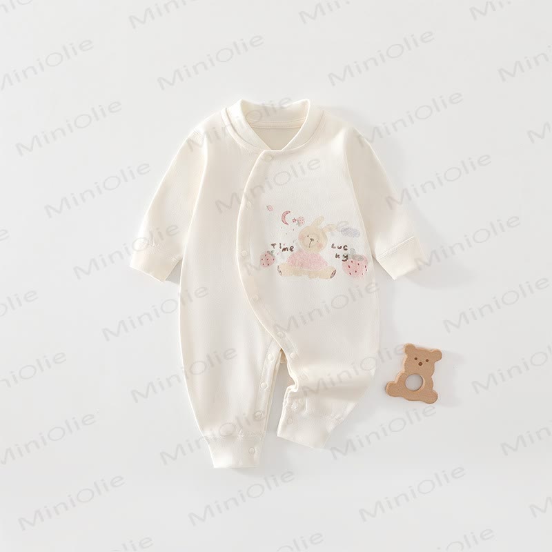 Baby Strawberry Bunny Snap Front Long Sleeve Romper - Yellow - 18-24M - image 2