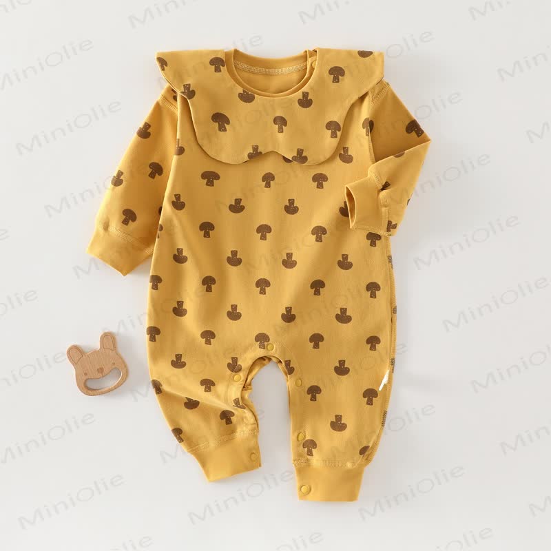 Baby Mushroom Print Ruffle Collar Romper - Yellow - 2-3T - image 1