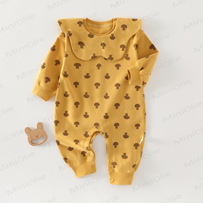 Baby Mushroom Print Ruffle Collar Romper - Yellow - 2-3T - image 1