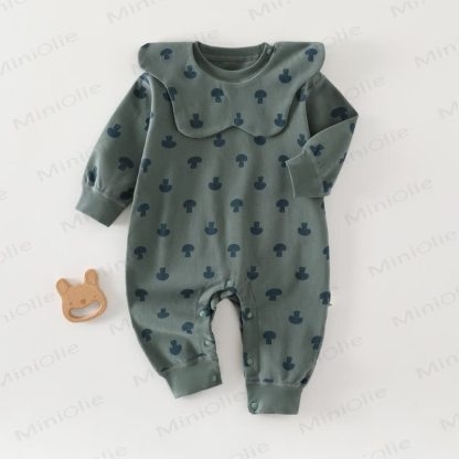 Baby Mushroom Print Ruffle Collar Romper - Green - 2-3T - image 3