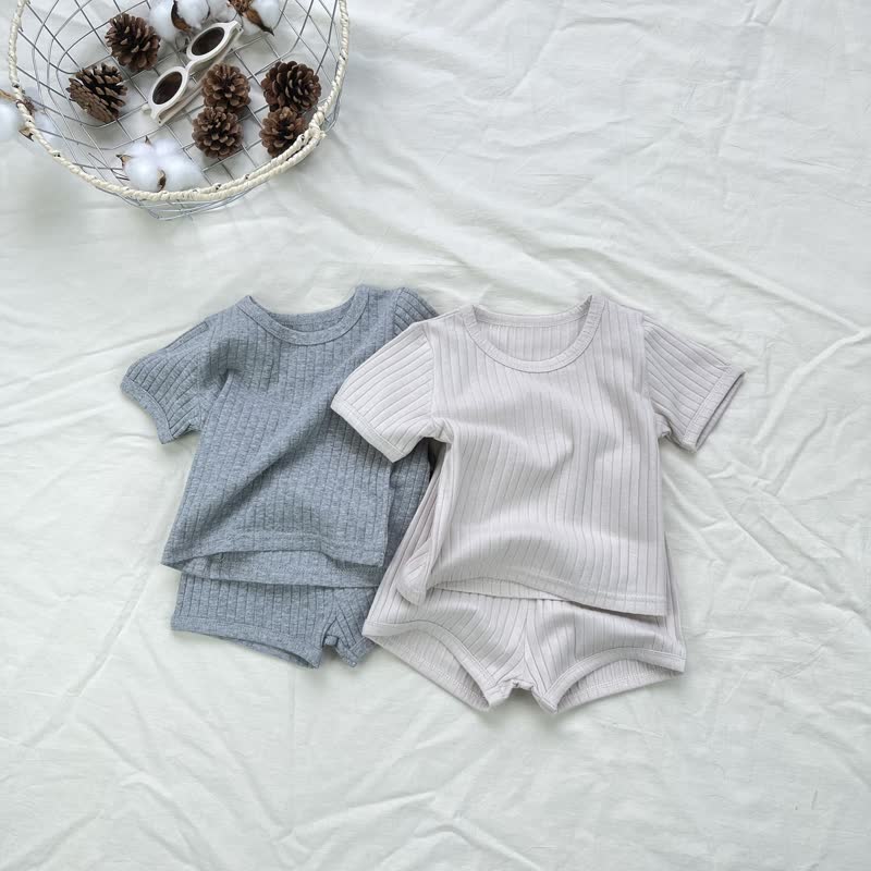 Baby Toddler Solid Color Ribbed Tee and Shorts 2-piece Set - image 8