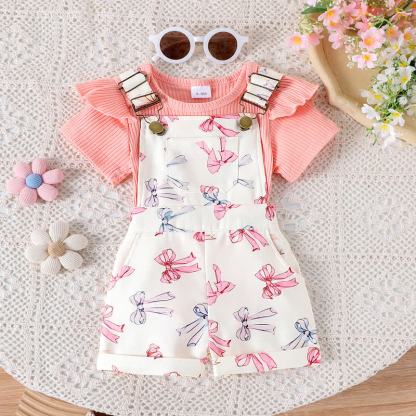 Baby Toddler Floral Print Onesie and Overalls 2-piece Set - Pink - 2-3Y - image 3