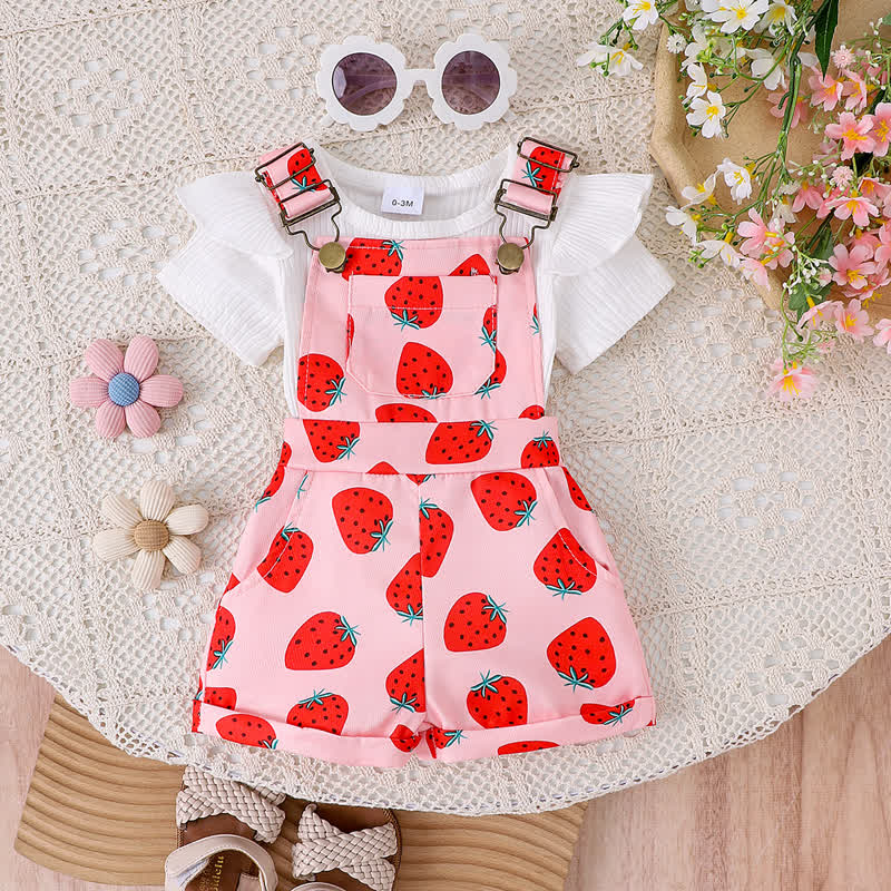 Baby Toddler Floral Print Onesie and Overalls 2-piece Set - Pink Strawberry - 2-3Y - image 5