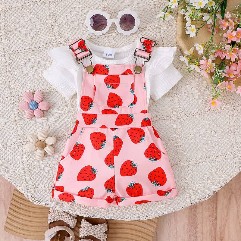 Baby Toddler Floral Print Onesie and Overalls 2-piece Set - Pink Strawberry - 2-3Y - image 5