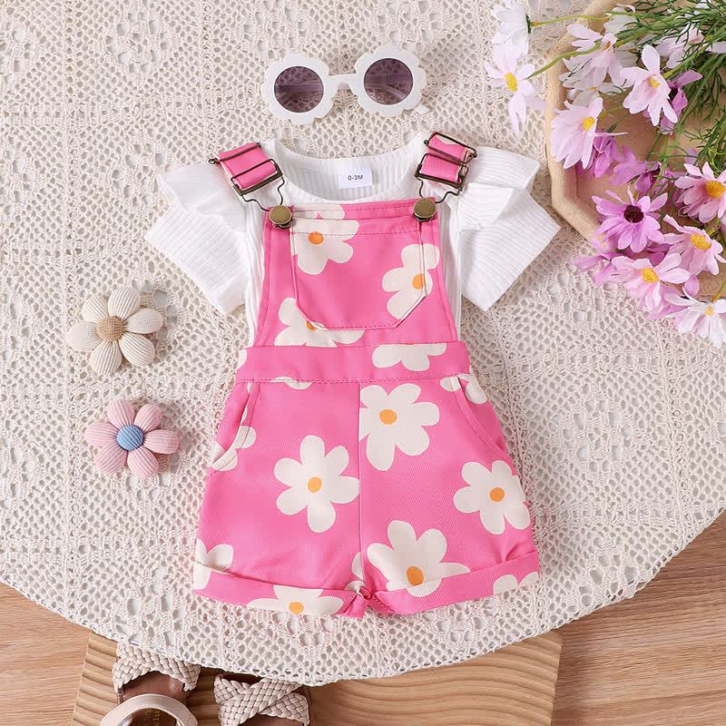 Baby Toddler Floral Print Onesie and Overalls 2-piece Set - Pink Floral - 2-3Y - image 4