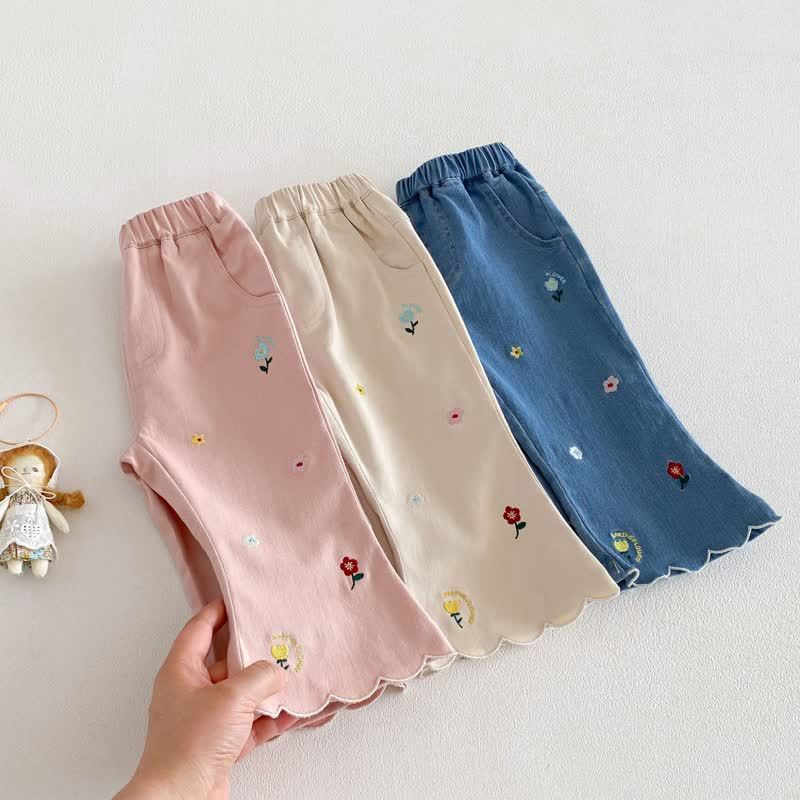 Baby Toddler Girl Floral Embroidered Scalloped Hem Pants - image 5