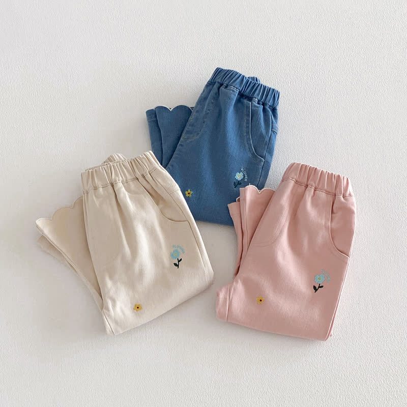 Baby Toddler Girl Floral Embroidered Scalloped Hem Pants - image 6
