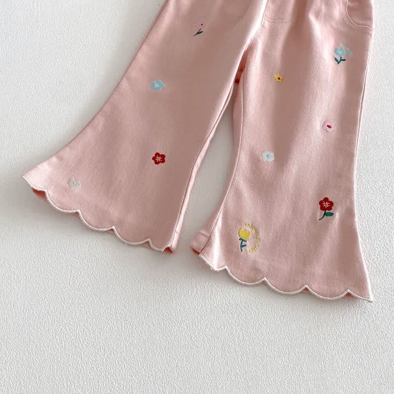 Baby Toddler Girl Floral Embroidered Scalloped Hem Pants - image 9
