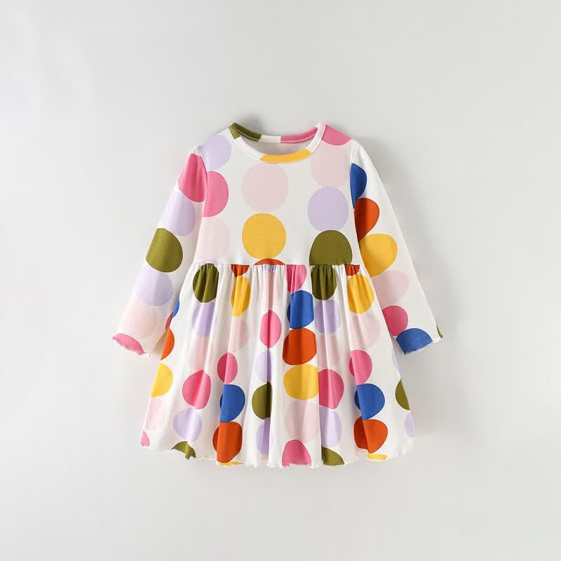 Toddler Girl Colorful Polka Dot Long Sleeve Dress - White - 10-11T - image 2