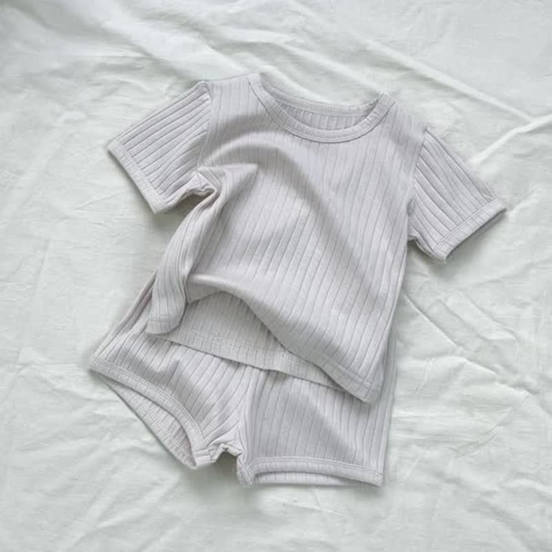 Baby Toddler Solid Color Ribbed Tee and Shorts 2-piece Set - Beige - 1.5-2T - image 3