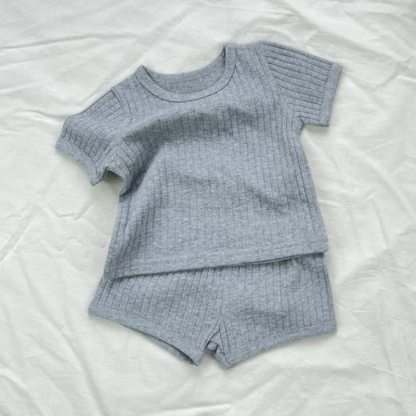Baby Toddler Solid Color Ribbed Tee and Shorts 2-piece Set - Gray - 1.5-2T - image 2