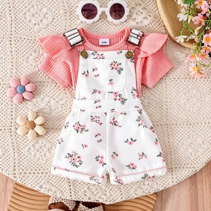 Baby Toddler Floral Print Onesie and Overalls 2-piece Set - White Floral - 2-3Y - image 9