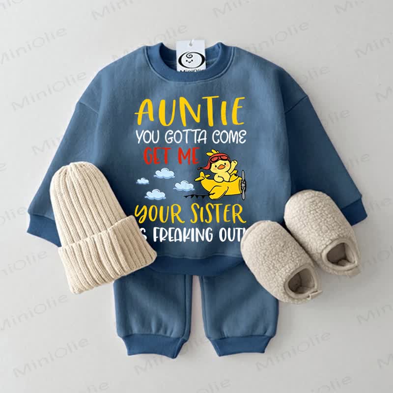 AUNTIE YOU GOTTA COME GET ME YOUR SISTER IS FREAKING OUT Baby Sweatshirt & Pants 2-piece Blue Set - Blue - 2-3T - image 1