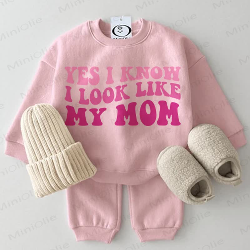 YES I KNOW I LOOK LIKE MY MOM Baby Sweatshirt 2-piece Pink Set - Pink - 2-3T - image 1