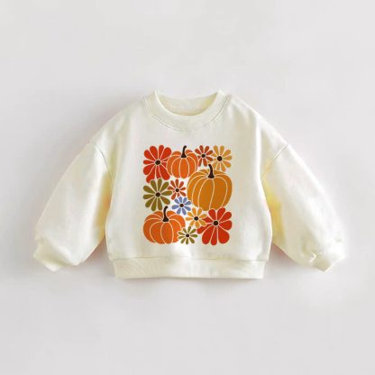 Baby Toddler Pumpkin and Flower Cream Sweatshirt - Cream - 3-5T - image 1