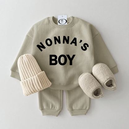 NONNA'S/NONNO'S BOY/GIRL Baby Grey Green Sweatshirt 2-piece Set - Grey Green: NONNA'S BOY - 2-3T - image 1
