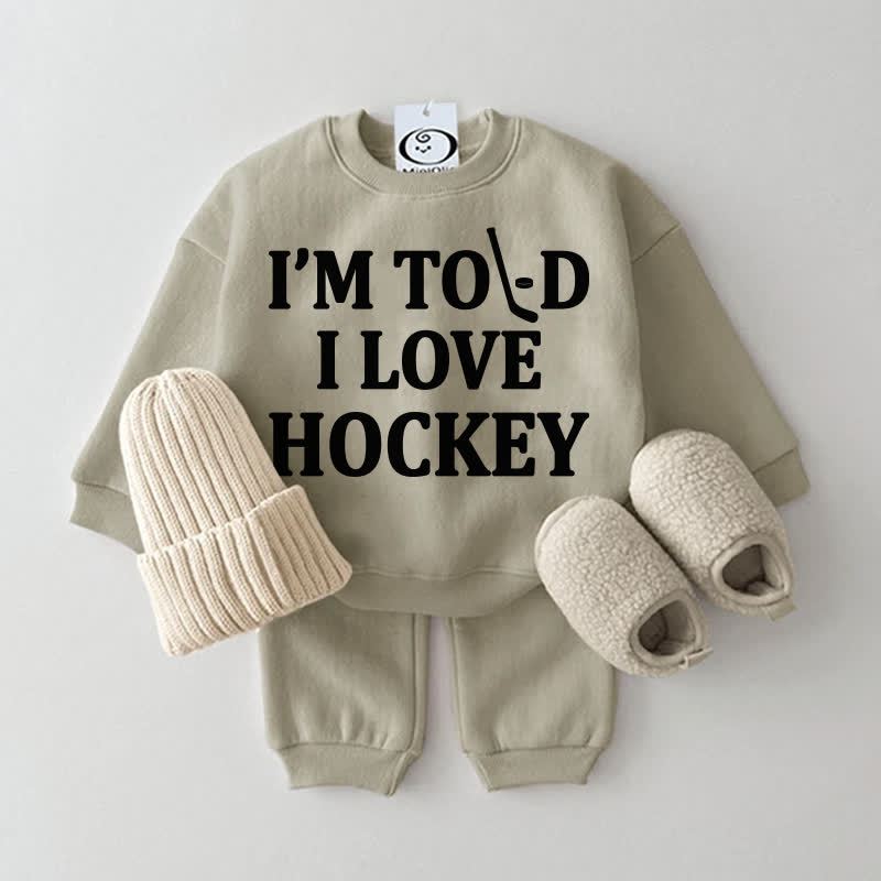 I'M TOLD I LOVE HOCKEY Baby Grey Green Sweatshirt 2-piece Set - Grey Green - 2-3T - image 1