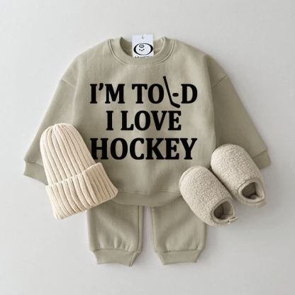 I'M TOLD I LOVE HOCKEY Baby Grey Green Sweatshirt 2-piece Set - Grey Green - 2-3T - image 1