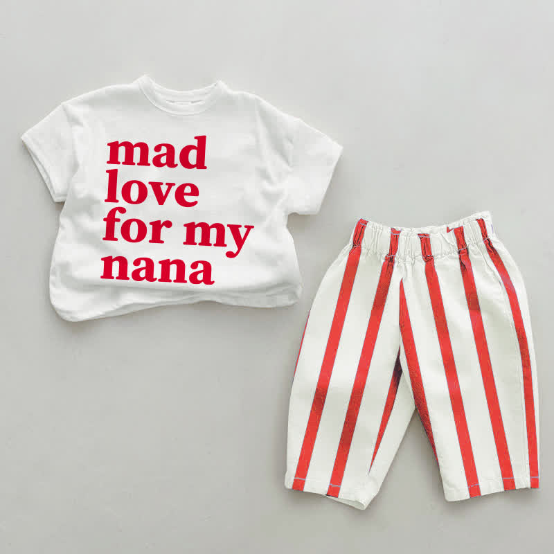 MAD LOVE FOR MY NANA Baby White&Red Striped Tee and Pants 2-piece Set - White&Red - 4-5T - image 1