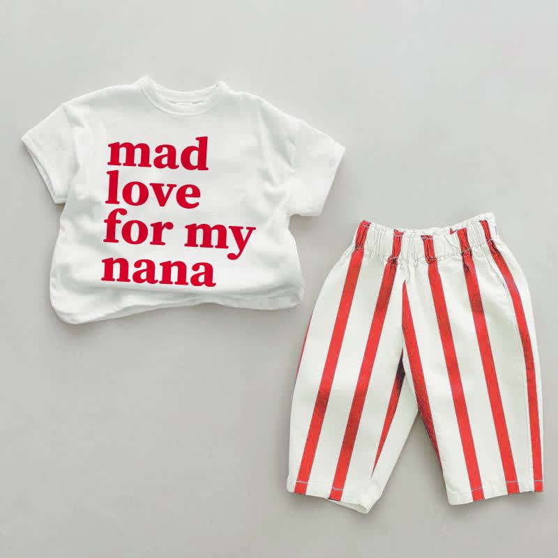 MAD LOVE FOR MY NANA Baby White&Red Striped Tee and Pants 2-piece Set - White&Red - 4-5T - image 1