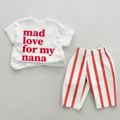 MAD LOVE FOR MY NANA Baby White&Red Striped Tee and Pants 2-piece Set - White&Red - 4-5T - image 1