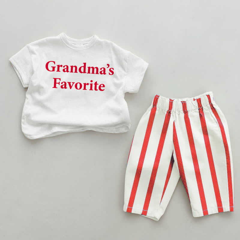 GRANDMA'S FAVOURITE Baby White&Red Striped Tee and Pants 2-piece Set - White&Red - 4-5T - image 1