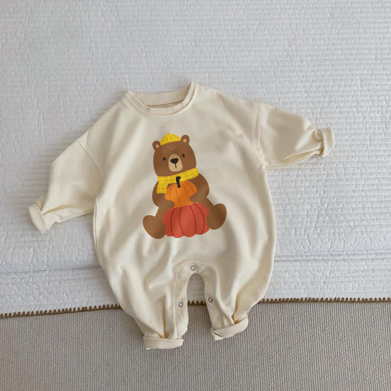 Baby Bear and Pumpkin Beige Romper - Beige - 2-3T - image 1