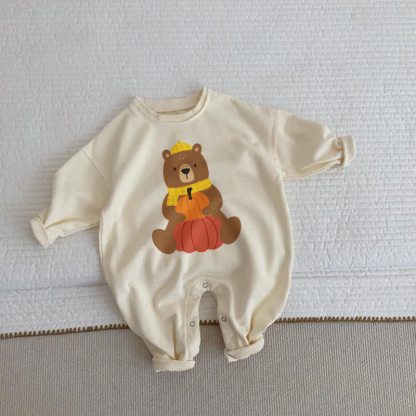 Baby Bear and Pumpkin Beige Romper - Beige - 2-3T - image 1