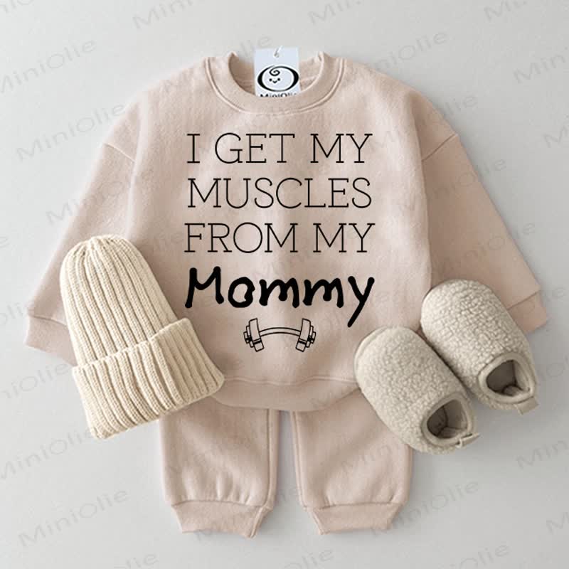 I GET MY MUSCLES FROM MY MOMMY Baby 2-piece Beige Set - Beige - 2-3T - image 1