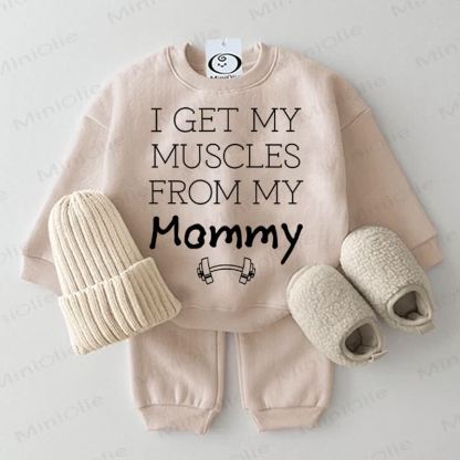 I GET MY MUSCLES FROM MY MOMMY Baby 2-piece Beige Set - Beige - 2-3T - image 1