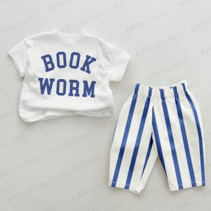 BOOKWORM Baby Blue Vertical Striped 2-piece Set - White&Blue - 2-3T - image 1