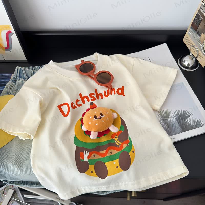 DACHSHUND Toddler Burger 3D Applique Graphic T-Shirt - image 2
