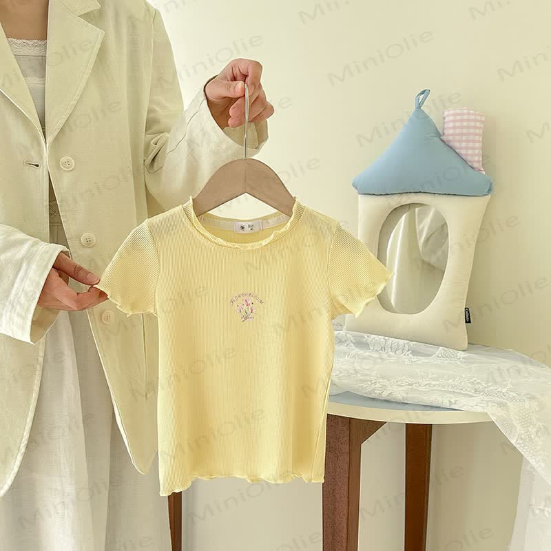 Toddler Girl Ribbed Floral T-Shirt - Yellow - 10-11T - image 9