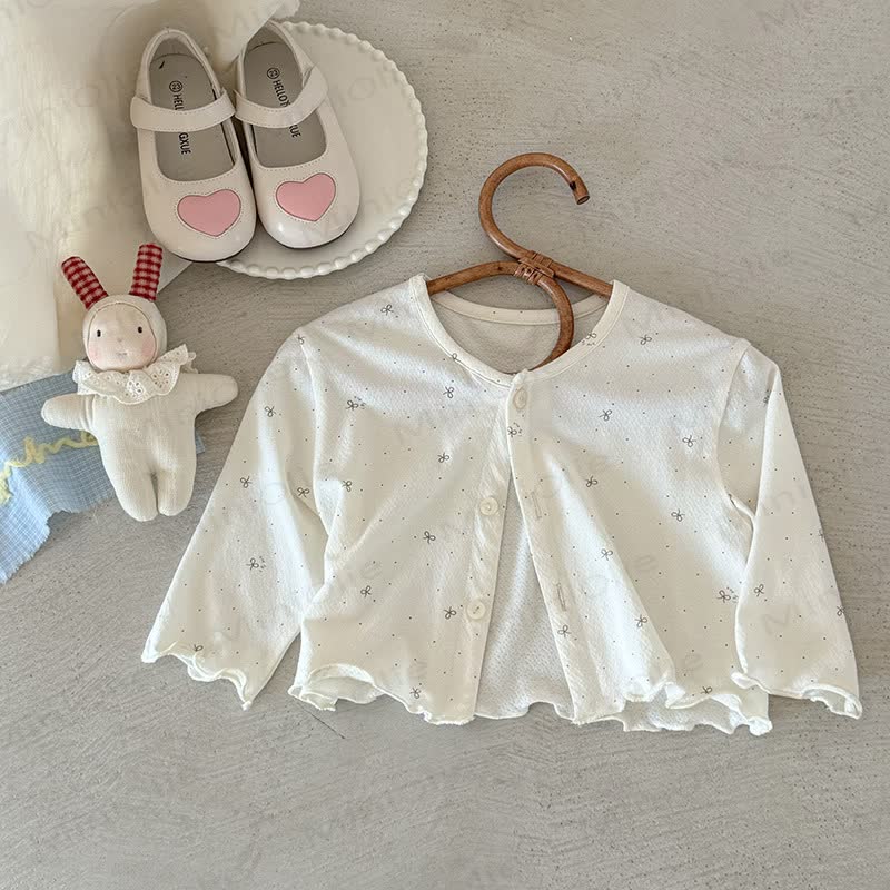 Baby Bow Ruffle Trim Knit Cardigan - Beige - 2-3T - image 1