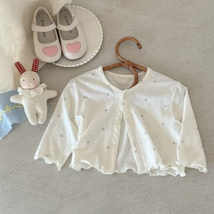 Baby Bow Ruffle Trim Knit Cardigan - Beige - 2-3T - image 1