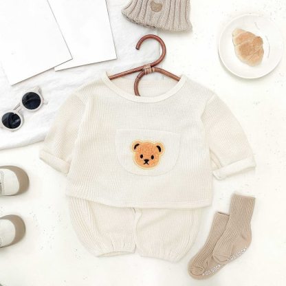 Baby Bear Pocket Waffle Top and Pants 2-piece Set - Beige - 2-3Y - image 3